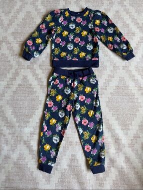 Janie and Jack Navy Floral Two-Piece Top and Jogger Set Girls size 6